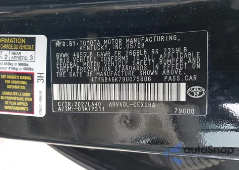2009 Toyota Camry Hybrid z USA, uszkodzony, nr VIN 4T1BB46K79U075606